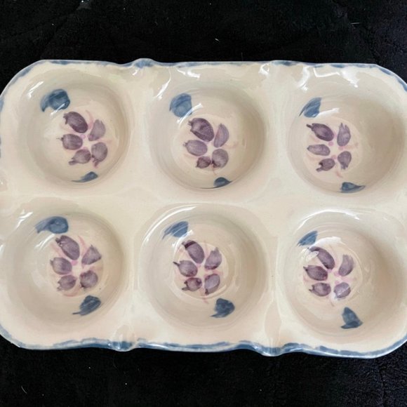 Kitchen Vintage Stoneware Muffin Cupcake Pan Baking Dish Hand Painted